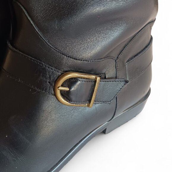 Jessica Black Leather Riding Boots Size 6B, Genuine Leather, Buckle Detail VTG - Picture 8 of 14